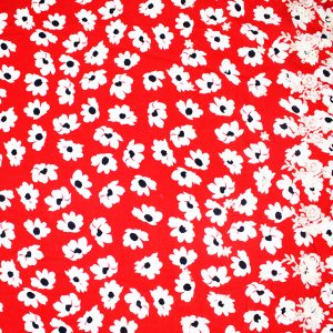 Bold Flower Embroidered Border Viscose - Red - 3m Piece