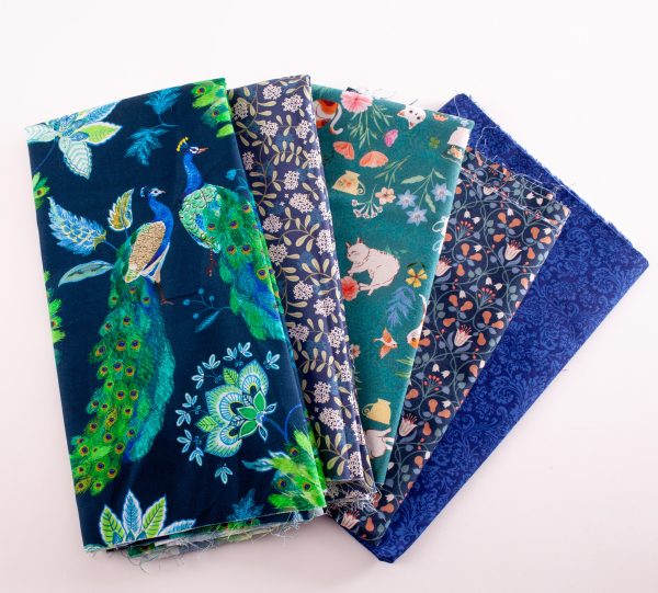 5 x Half Metre Colour Bundle - Blue Floral Peacock