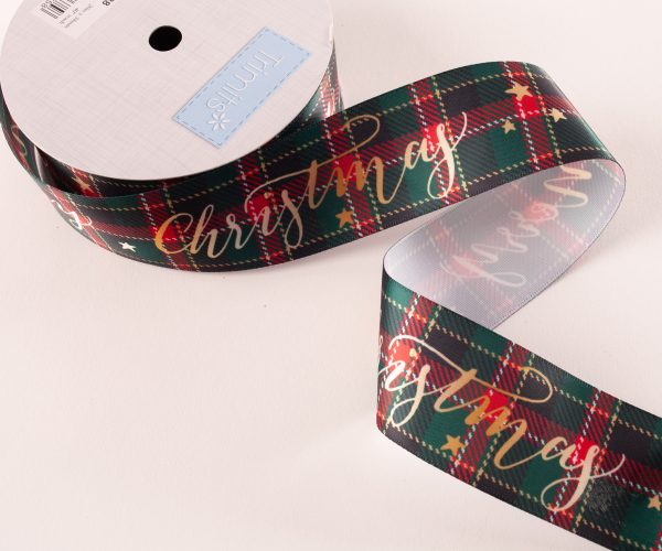 Christmas Ribbon - Green Tartan 20m x 38mm Roll