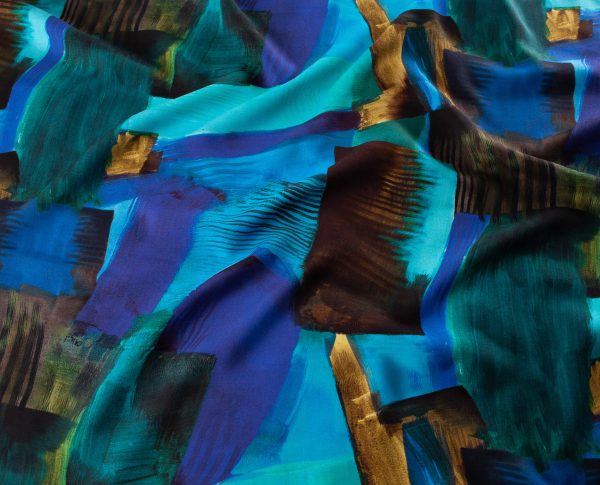 Viscose Challis - Paint Strokes Blue - Image 2