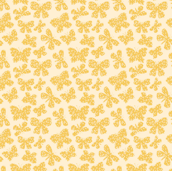 Poppie Cotton - Painted Blossoms Scattered Butterflies Yellow