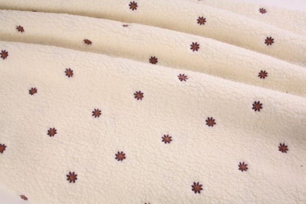 Flower Embroidery Teddy Fleece - Cream