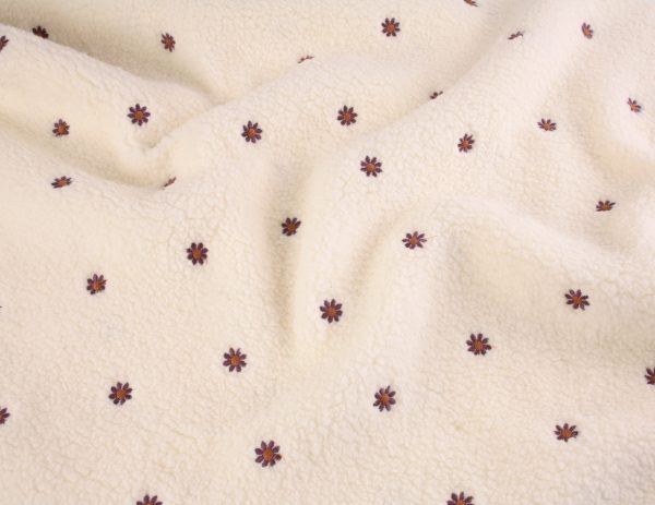 Flower Embroidery Teddy Fleece - Cream - Image 2