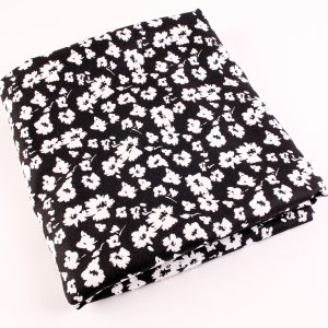 Brushed Cotton Twill Black and White Floral Fabric - 2.2m Piece