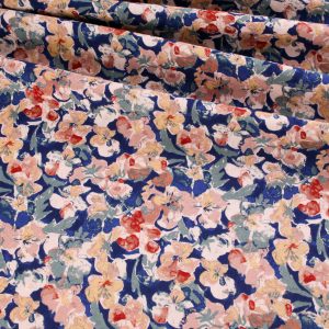 Deadstock Dressmaking Fabric - Vintage Floral Viscose Blue