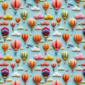 3D Felt Air Balloons Print Cotton - Sky Blue