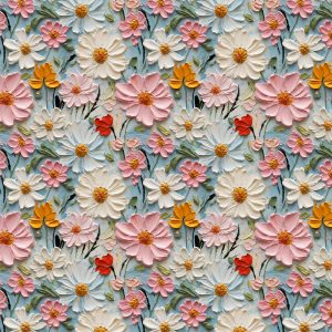 3D Painted Flowers Print Cotton - Pastel